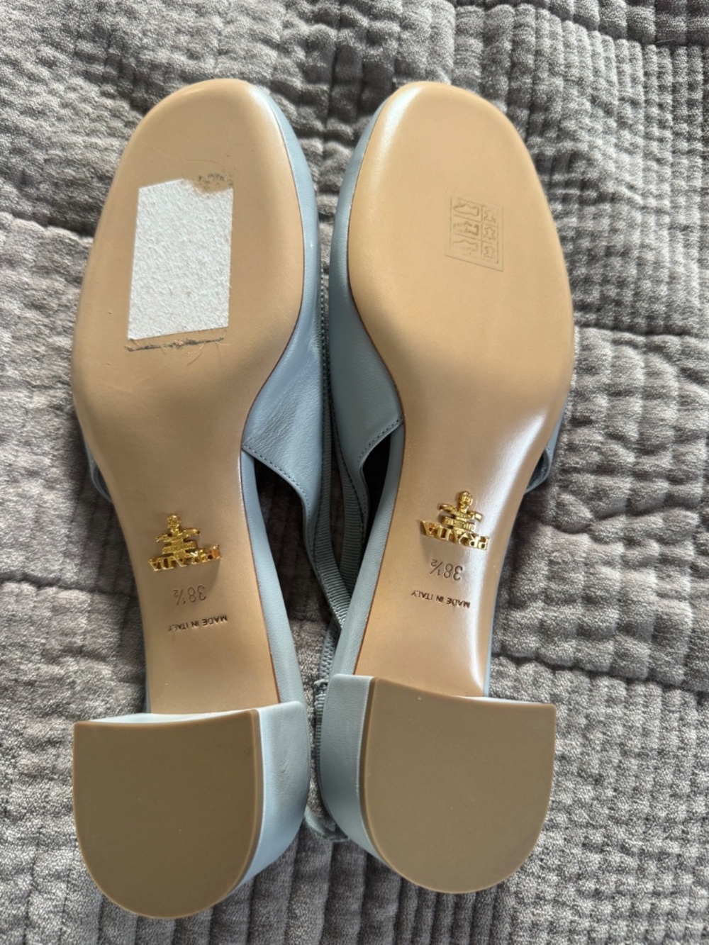 Prada Light Blue Slingback Block Heel Pumps - Picture 2 of 3